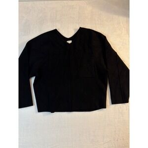 DEIJI STUDIOS Black Cropped Knit Top V Neck Long Sleeve Pocket Size M
